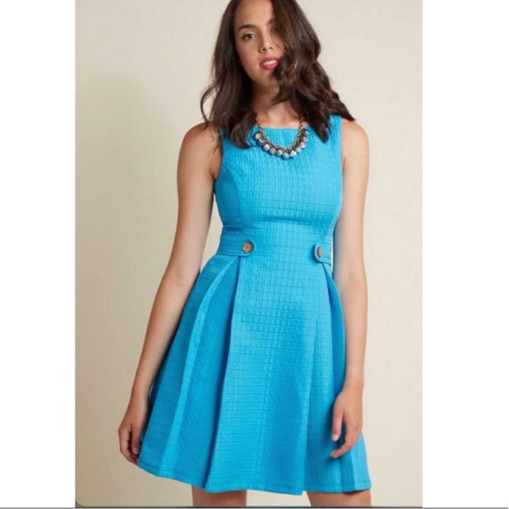 ModCloth So Sixties Fit & Flare Dress Turquoise Size Small